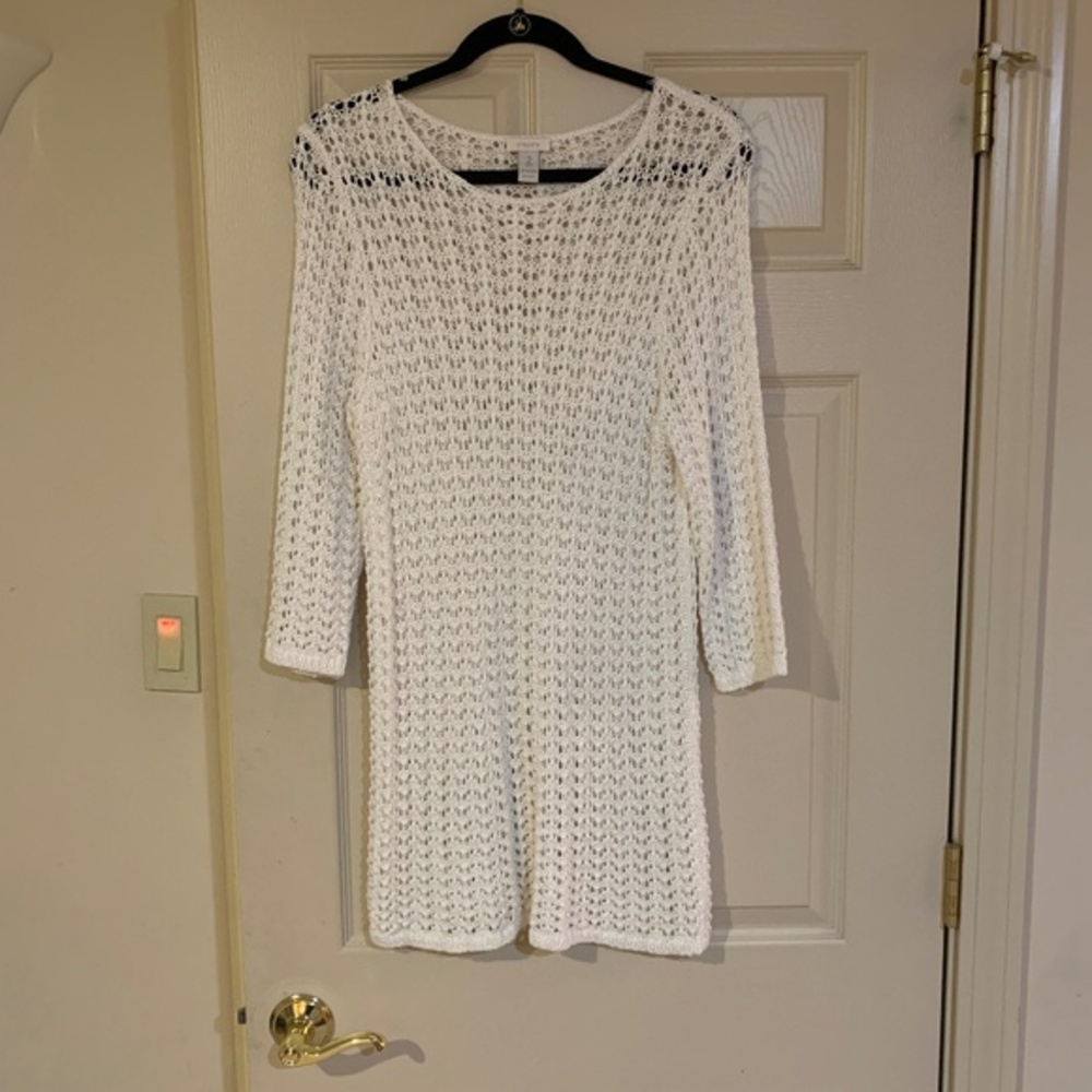 NWOT Chico’s White Open Weave Long Sweater sz 2